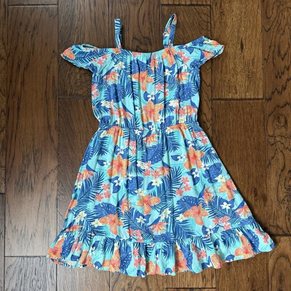 The Children's Place Cold Shoulder Dress Rayon Tropical Coastal Casual Size 14